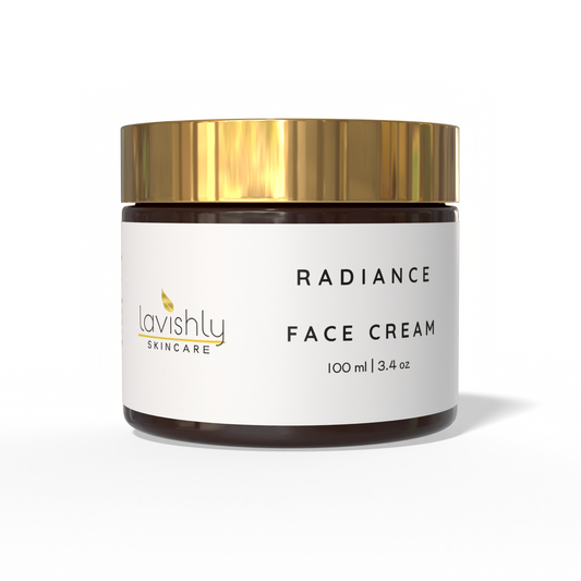 Radiance Face Cream jar with gold lid on a white background