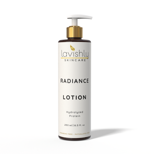 Lavishly Skincare Radiance Lotion bottle on a white background