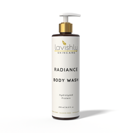 Lavishly Skincare Radiance Body Wash bottle on a white background